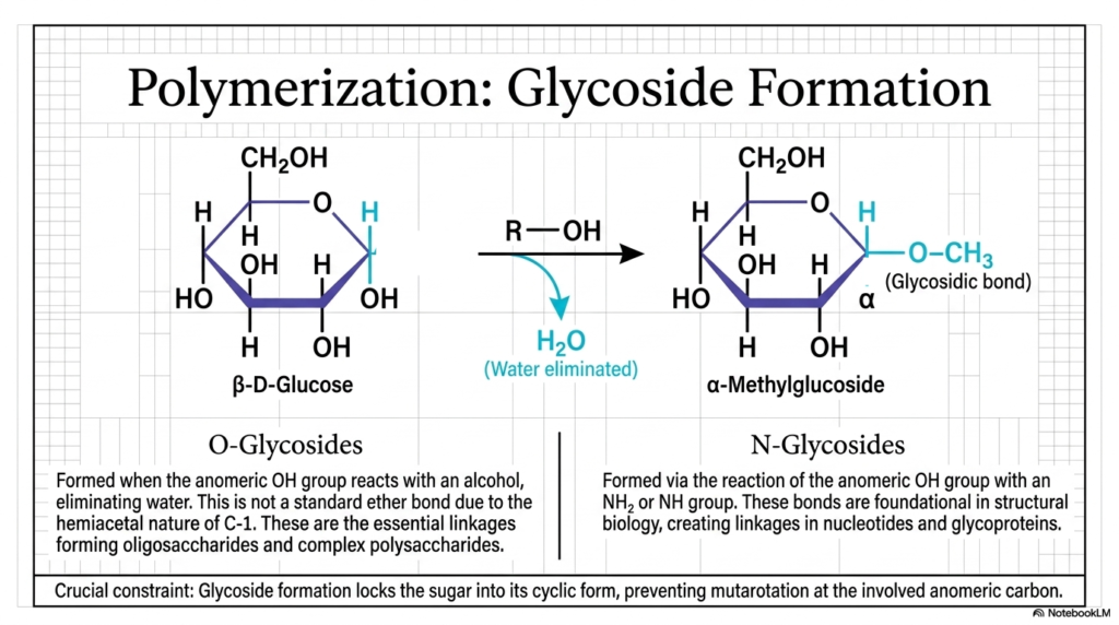 Slide 8: Polymerization and Glycosidic Bonds in Carbohydrate Biochemistry