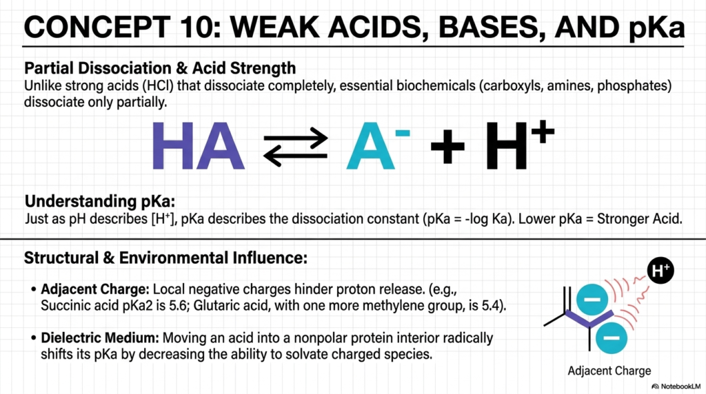 Slide 11: Weak Acids, Bases, and pKa in Water and pH