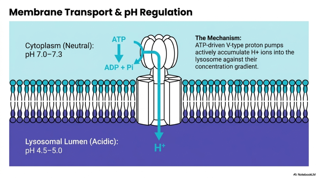 Slide 3: Membrane Transport and pH Regulation in Lysosomes