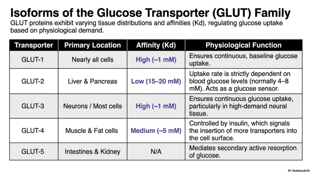 Slide 4: Isoforms of the GLUT Family Membrane Transport Proteins