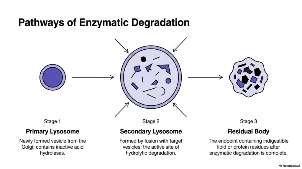 Slide 5: The Three Stages of Enzymatic Degradation in Lysosomes