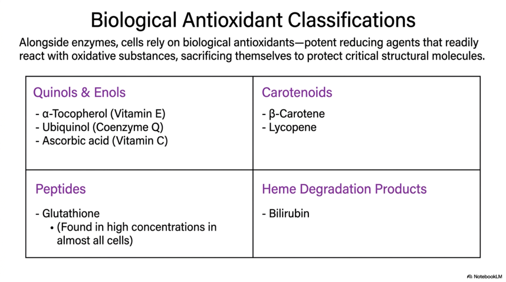 Slide 5: Erythrocyte Metabolism: Pathways and Oxidative Protection - Antioxidant Classifications: The Chemical Sacrifices