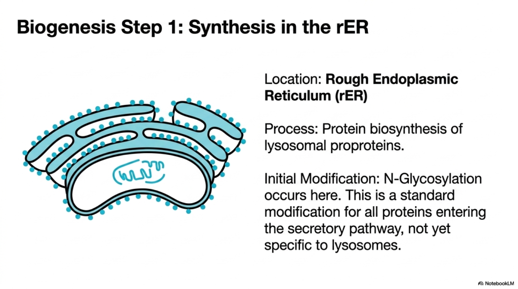 Slide 7: Lysosomes Biogenesis Step 1 Synthesis in the rER