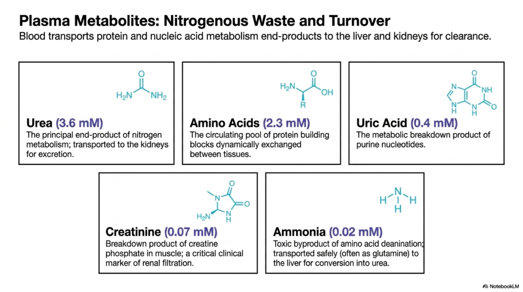 Slide 8: Human Blood Composition - Plasma Metabolites: Nitrogenous Waste and Turnover
