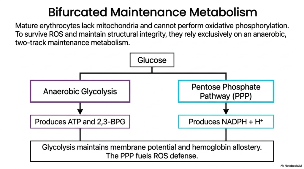 Slide 8: Erythrocyte Metabolism: Pathways and Oxidative Protection - Bifurcated Metabolism: Two Paths to Survival