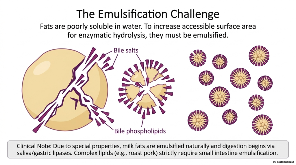 Slide 9: The Emulsification Challenge in Intestinal Resorption