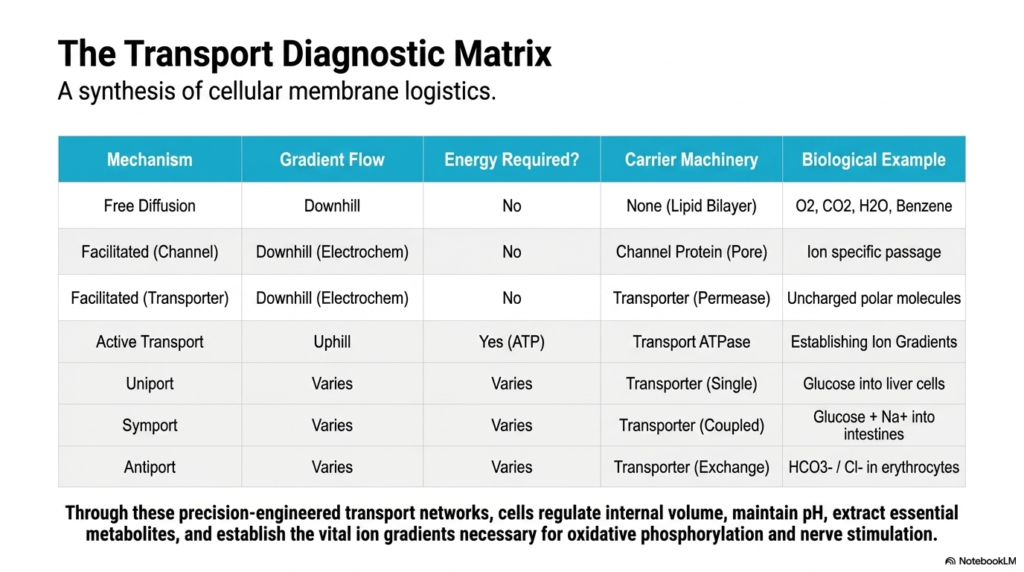 Slide 11: The Diagnostic Matrix of Plasma Membrane Transport: Synthesizing Cellular Logistics