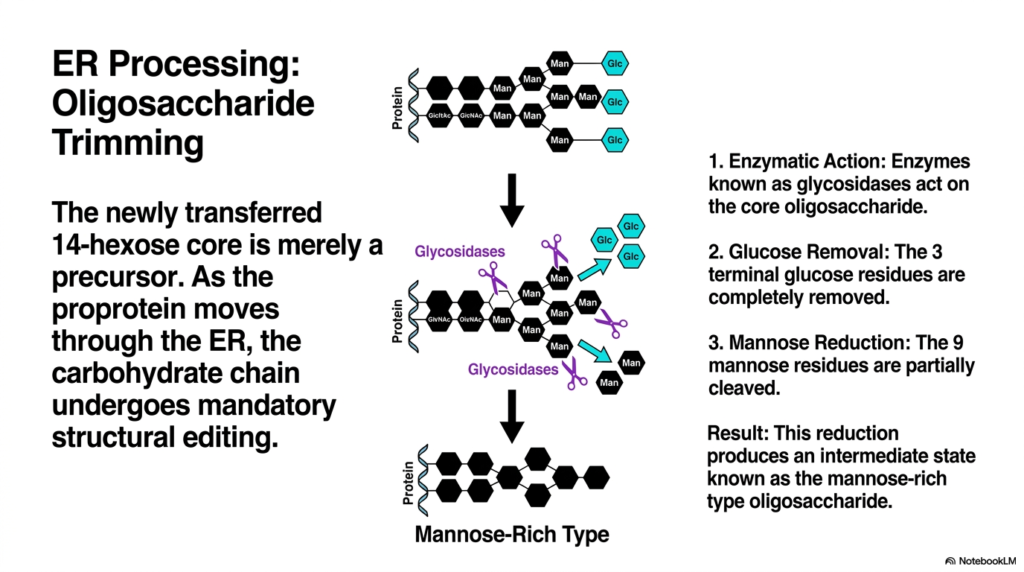 Slide 11: Refining Protein Synthesis: ER Processing and Oligosaccharide Trimming