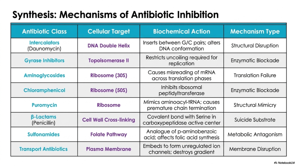 Slide 12: Antibiotics Mechanism of Action: Synthesizing Inhibition Strategies