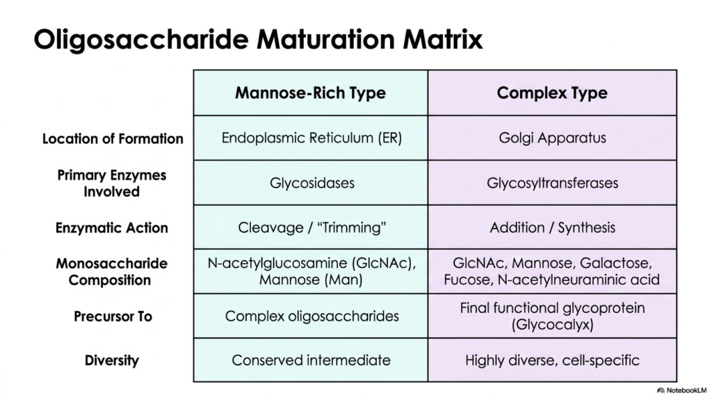 Slide 13: Decoding Protein Synthesis: The Oligosaccharide Maturation Matrix
