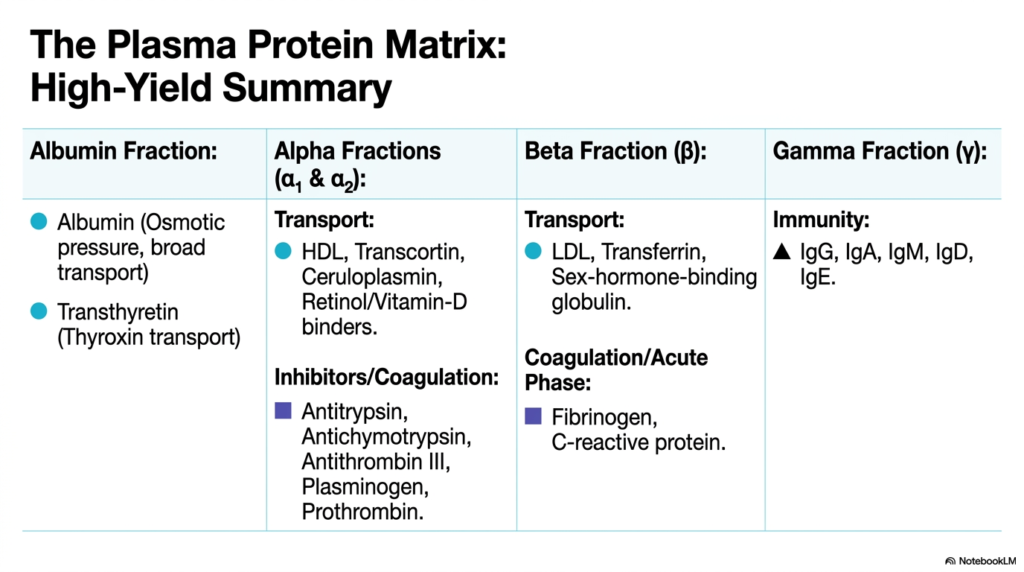 Slide 15: The Plasma Protein Matrix: High-Yield Summary