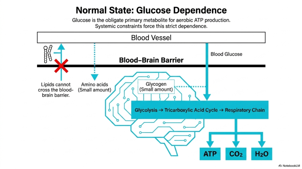 Slide 3: Glucose Dependence and Constraints in Brain Metabolism