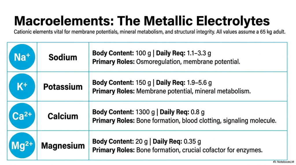 Slide 4: Metallic Electrolytes as Macroelements in Minerals and Trace Elements