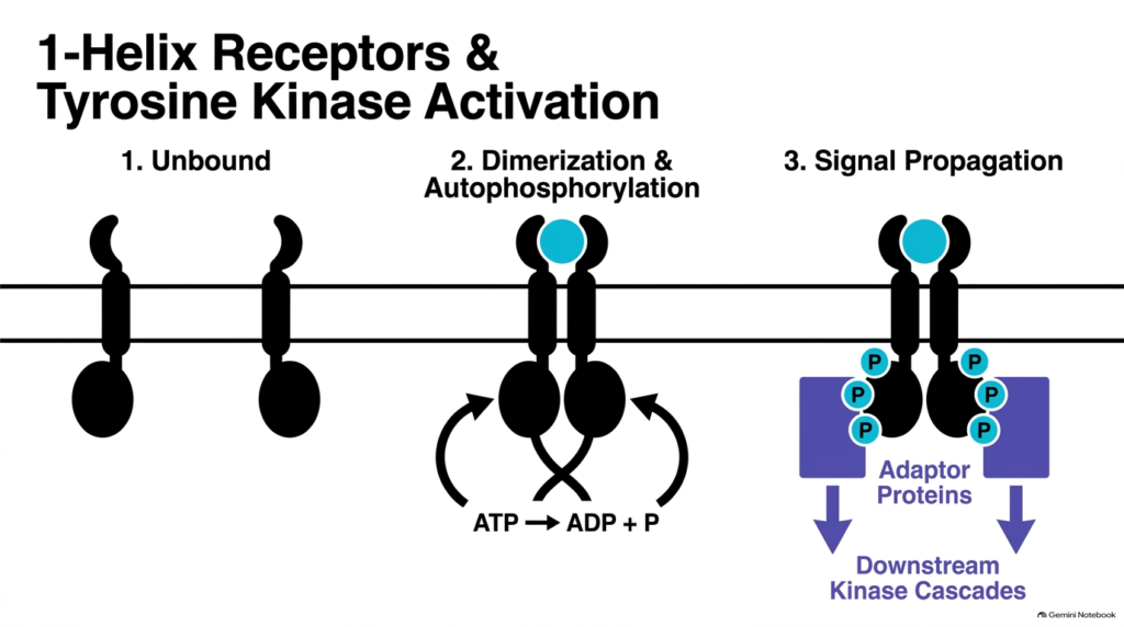 Slide 4: 1-Helix Receptors and Kinase Pathways in the Hydrophilic Hormone Mechanism of Action