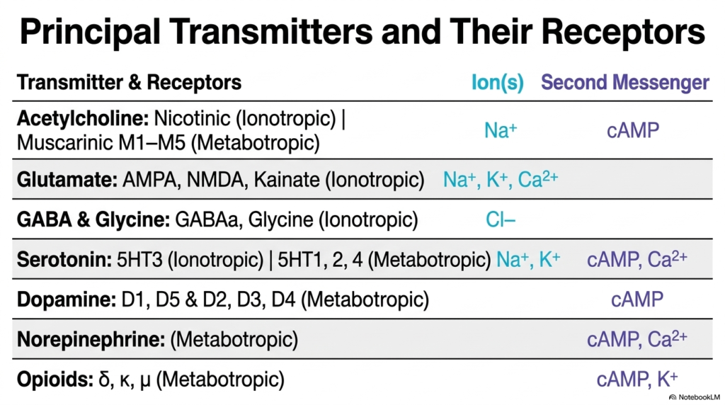 Slide 6: Principal Transmitters and Their Neurotransmitter Receptors
