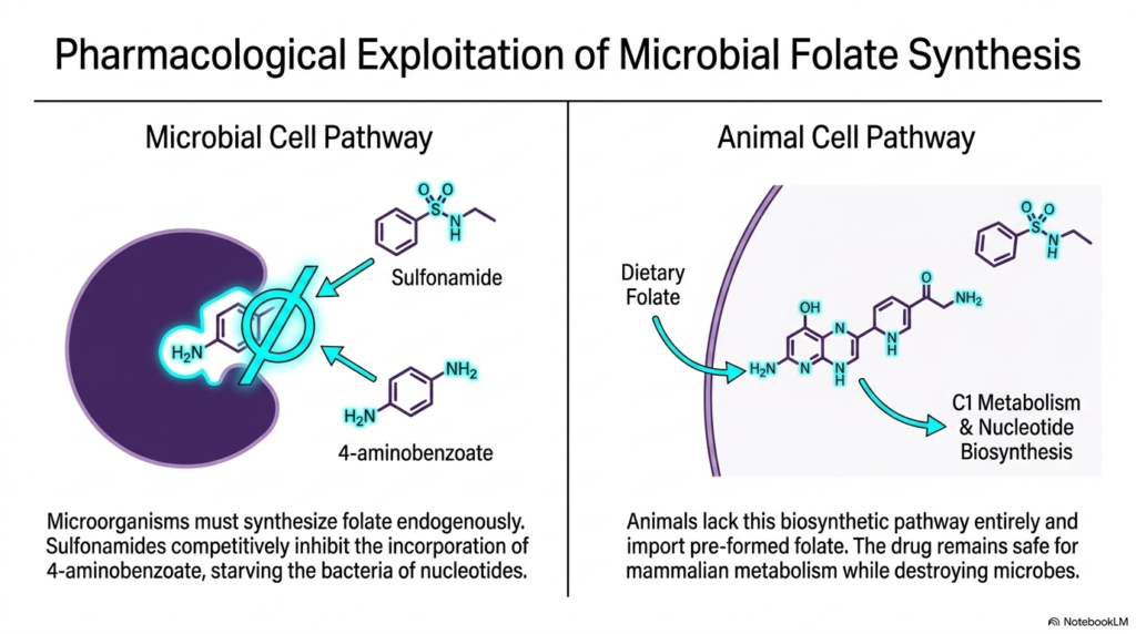Slide 6: Microbial Folate Synthesis and Antibiotic Action in Water-Soluble Vitamins