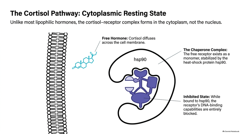 Slide 6: Lipophilic Hormones Mechanism of Action — The Cortisol Pathway: Cytoplasmic Resting State