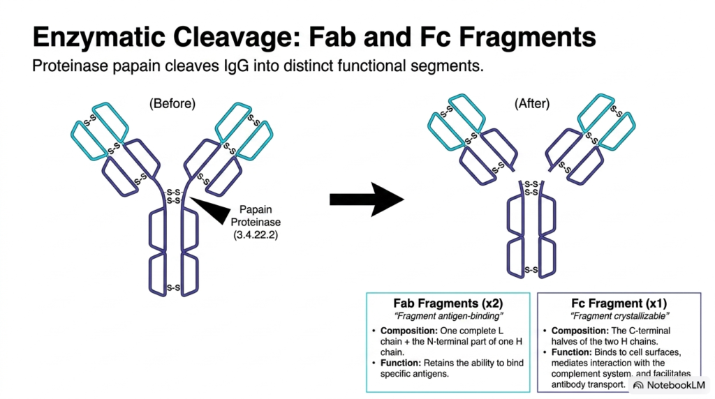 Slide 6: Enzymatic Cleavage into Fab and Fc Fragments of Antibodies
