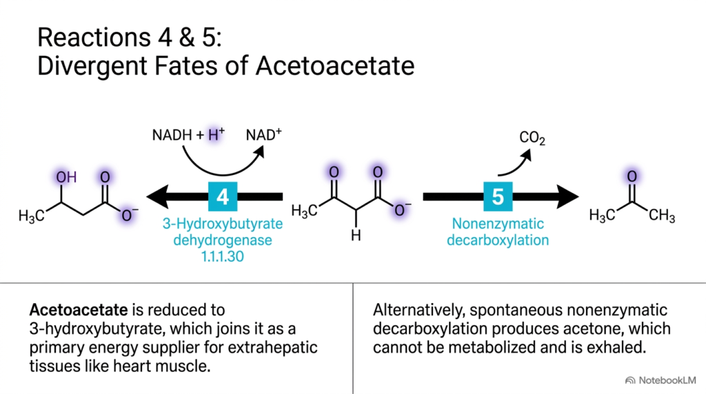 Slide 9: Reactions 4 and 5 – Fates of Acetoacetate in Hepatic Lipid Metabolism