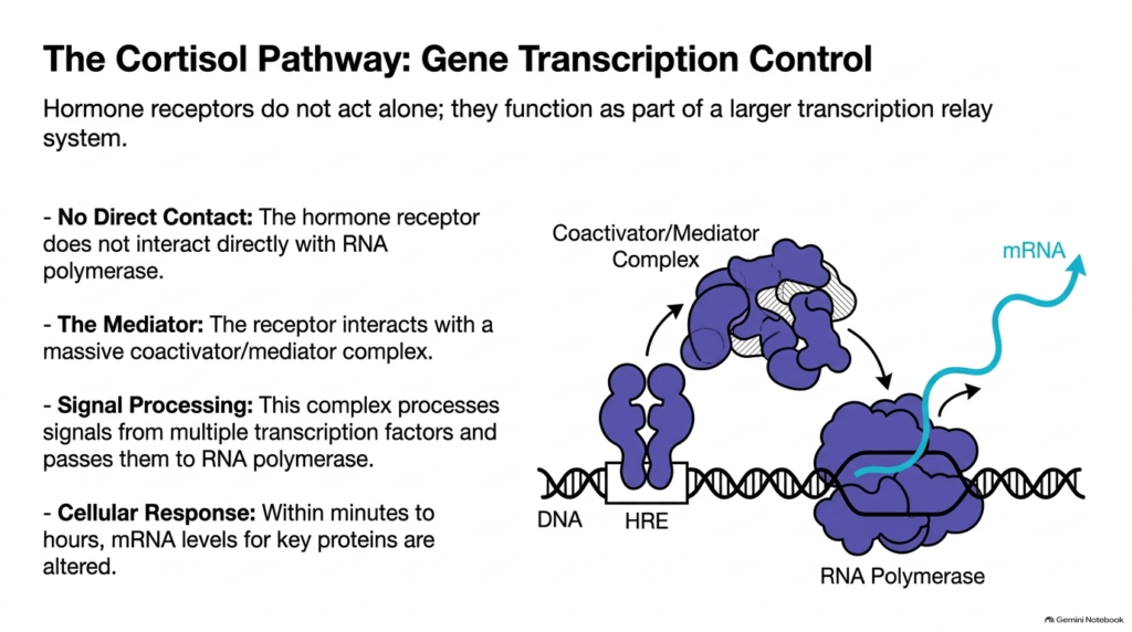Slide 9: Lipophilic Hormones Mechanism of Action — The Cortisol Pathway: Gene Transcription Control