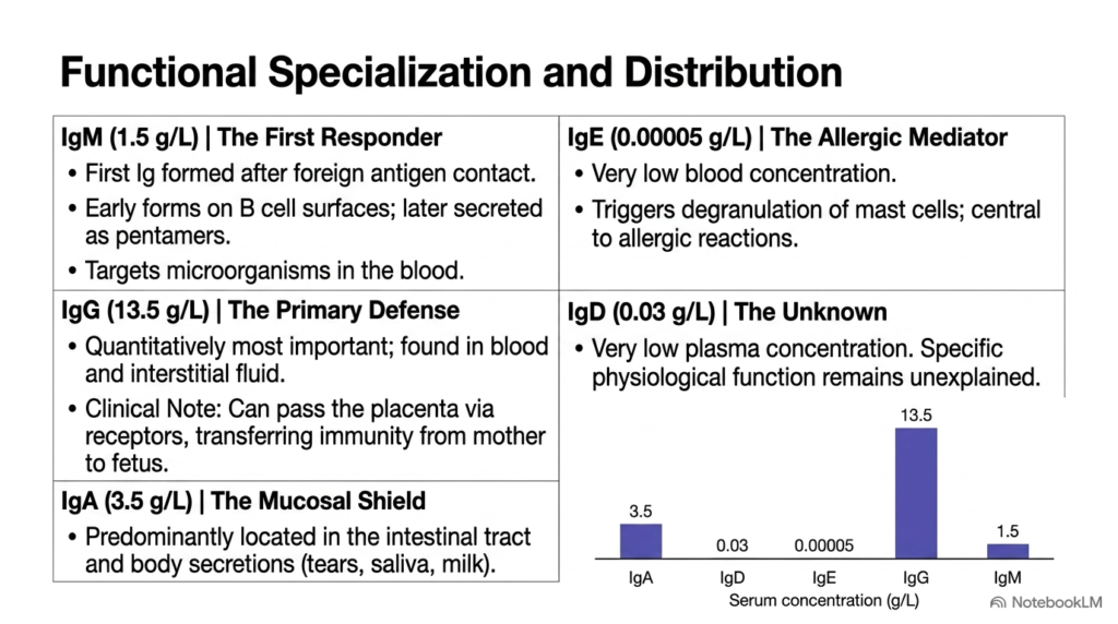 Slide 9: Functional Specialization and Distribution of Antibodies