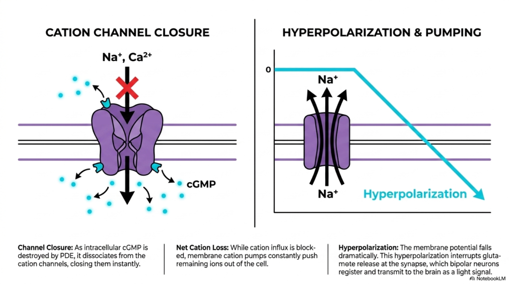 Slide 10: Biochemistry of Vision - Cation Channel Closure and Hyperpolarization
