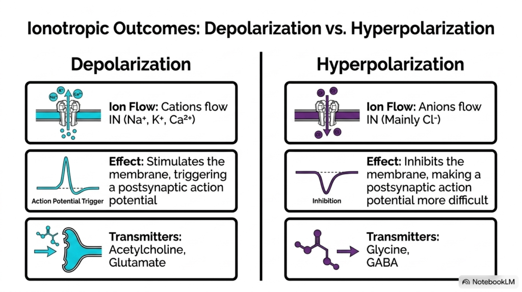 Slide 11: Ionotropic Depolarization and Hyperpolarization in CNS Signal Transmission