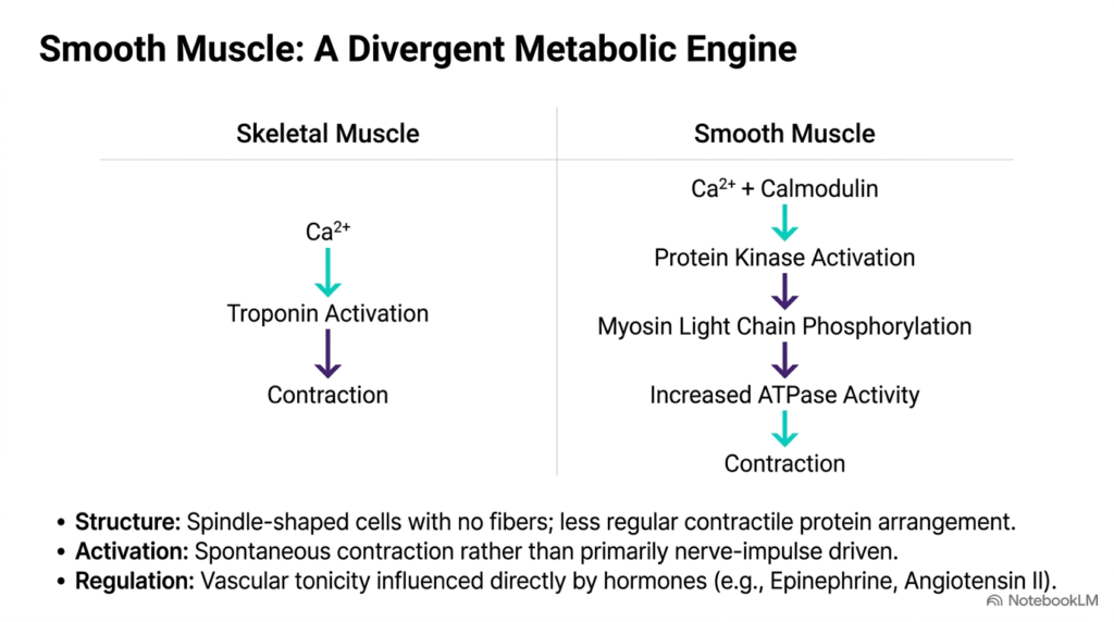 Slide 13: Comparative Analysis of Smooth Muscle vs Skeletal Muscle Metabolism