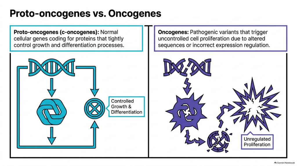 Slide 02: Proto-oncogenes vs. Oncogenes in Cellular Regulation