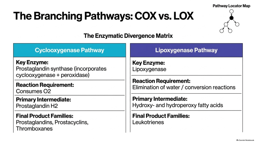 Slide 4: Biochemistry of Eicosanoids – The Branching Pathways: COX vs. LOX