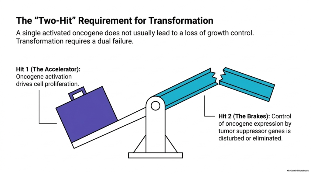 Slide 05: The "Two-Hit" Requirement for Transformation by Oncogenes